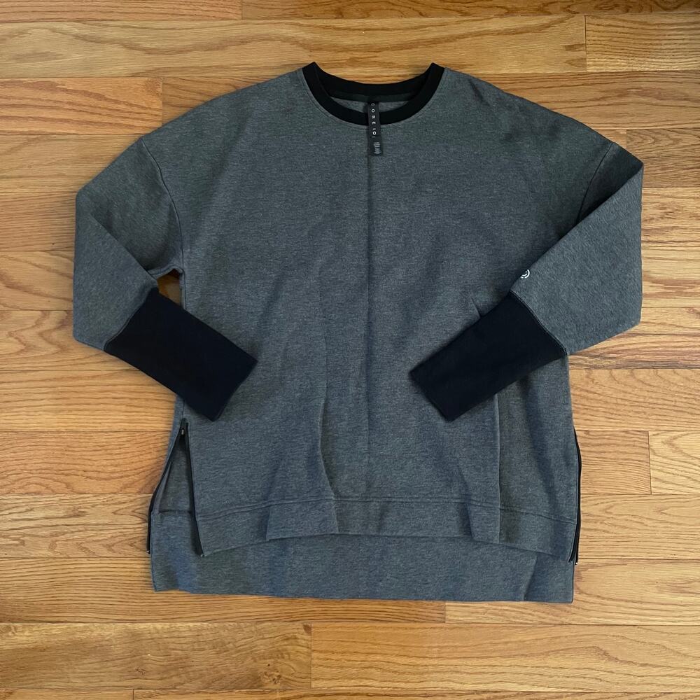 Core 10 Sweatshirt Womens Large Gray Black Colorblock Side Zip Fleece Pullover